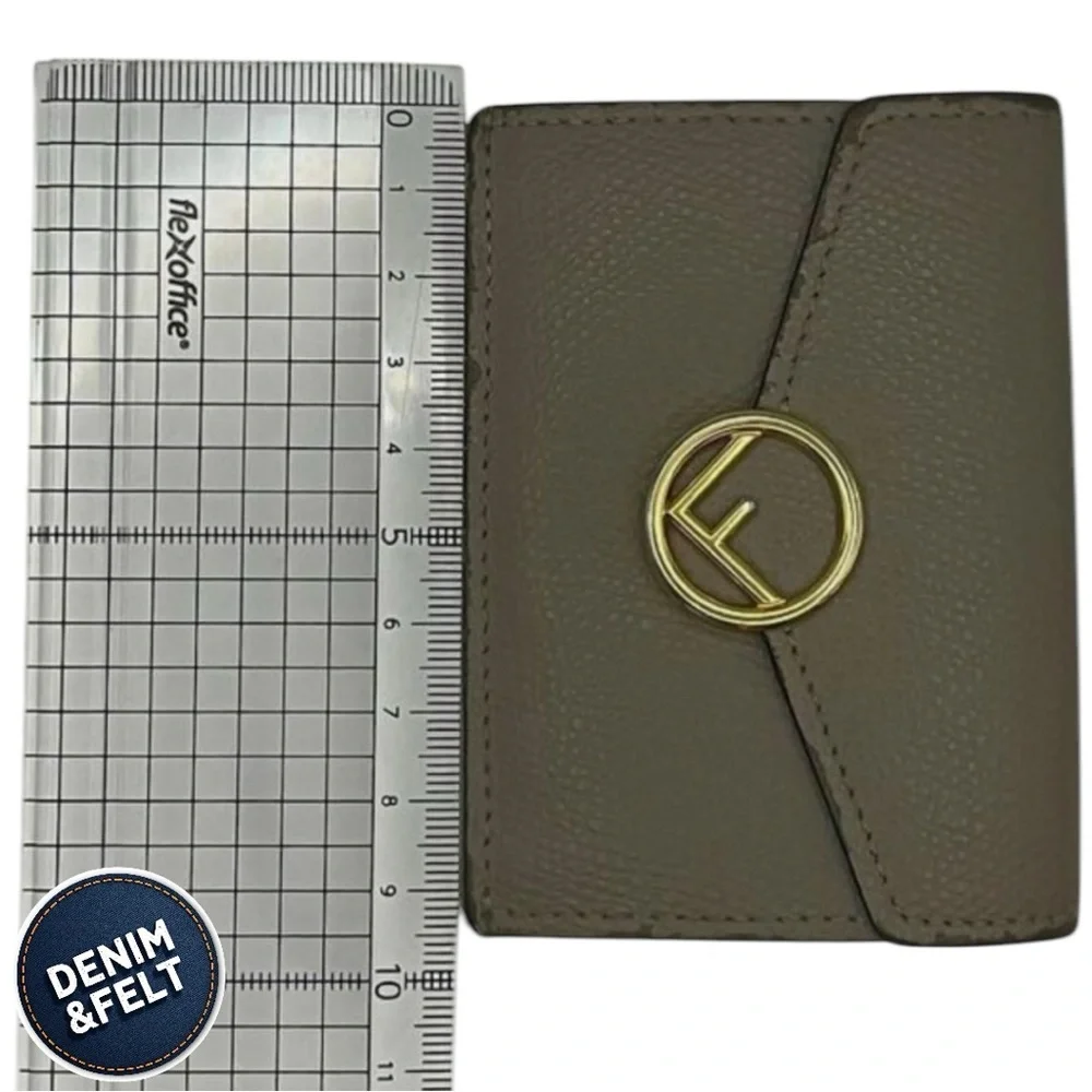 Fendi Textured Cruise Leather Micro Trifold Compact Wallet in Khaki | PRELOVED!!